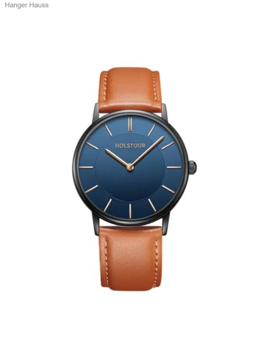 Men's Minimalist Analog Quartz Watch with Leather Strap, Ultra-Slim 9mm Case,
